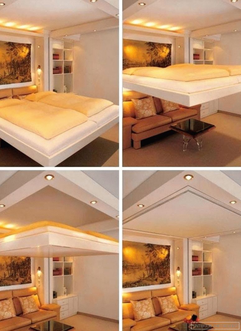 Salon avec une couchette construite dans le plafond